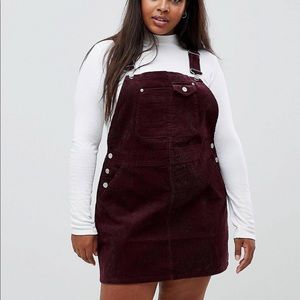 ASOS Curve Cord Overall Dress in Oxblood
